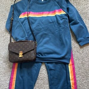 Aviator inspired Blue Tracksuit with Rainbow Stripes